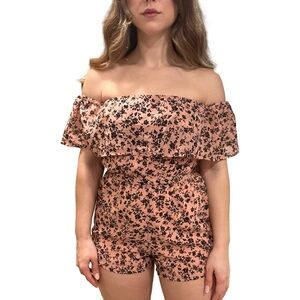 Here Comes the Sun Pink & Black Floral Romper SZ 8 Small Fairy Feminine Romantic